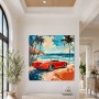Roter Klassiker am Strand, Leinwandbild oder Poster mit mediterranem Flair