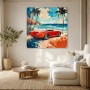 Roter Klassiker am Strand, Leinwandbild oder Poster mit mediterranem Flair