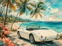 Klassisches Cabrio am Strand als Leinwandbild oder Poster