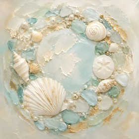 Maritimes Wandbild oder Acrylbild mit Muscheln und zarten Meerestönen Maritimes Wandbild oder Acrylbild mit Muscheln und zarten Meerestönen