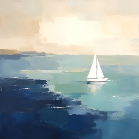 Maritimes Wandbild oder Leinwandbild mit Segelboot in ruhiger Küstenfarbe Maritimes Wandbild oder Leinwandbild mit Segelboot in ruhiger Küstenfarbe