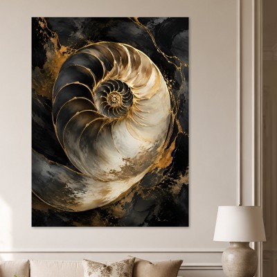 Abstraktes Wandbild oder Acrylbild mit goldener Spirale