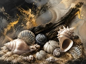 Maritime Stillleben als Kunstwerk oder Kunstdruck mit Muscheln Maritime Stillleben als Kunstwerk oder Kunstdruck mit Muscheln
