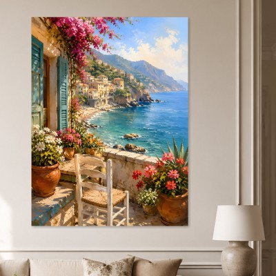 Mediterrane Küstenidylle als Leinwandbild oder Poster für helle Räume