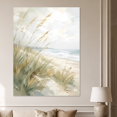 Strandgräser am Meer als Leinwand oder Poster in heller Pastelloptik
