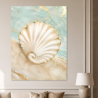 Muschel auf sanftem Goldgrund als Leinwand oder Acrylbild