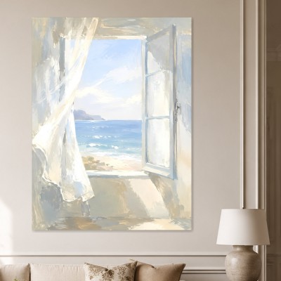 Helles Fenster zum Meer, Leinwand oder Poster mit ruhiger Küstenstimmung