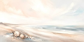 Sanfte Strandküste als Leinwand oder Poster mit Muscheln Sanfte Strandküste als Leinwand oder Poster mit Muscheln