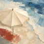 Strandmotiv mit Sonnenschirm als Leinwand oder Poster