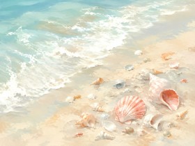Sanfter Strand mit Muscheln als Leinwand oder Poster Sanfter Strand mit Muscheln als Leinwand oder Poster