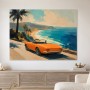 Orangefarbenes Cabrio an der Küste, Leinwand oder Poster für moderne Räume