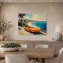 Orangefarbenes Cabrio an der Küste, Leinwand oder Poster für moderne Räume