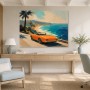 Orangefarbenes Cabrio an der Küste, Leinwand oder Poster für moderne Räume