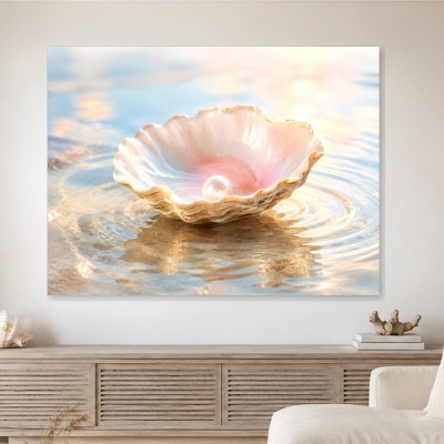 Zarte Muschel mit Perle, Leinwand oder Poster für elegante Räume