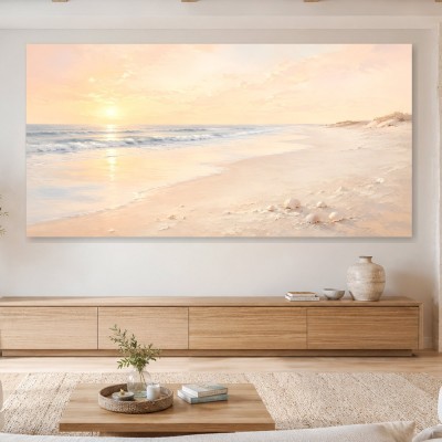 Sanfter Sonnenaufgang am Meer als Leinwand oder Poster