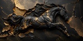Schwarzes Pferd als Wandbild oder Fine Art Print mit goldenen Akzenten Schwarzes Pferd als Wandbild oder Fine Art Print mit goldenen Akzenten