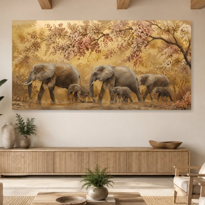 Elefantenfamilie im Goldton als Wandbild oder Fine Art Print