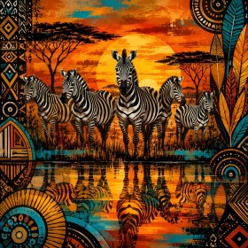 Afrikanische Zebras bei Sonnenuntergang, Modernes Wandbild oder Fine Art Print Afrikanische Zebras bei Sonnenuntergang, Modernes Wandbild oder Fine Art Print