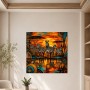 Afrikanische Zebras bei Sonnenuntergang, Modernes Wandbild oder Fine Art Print