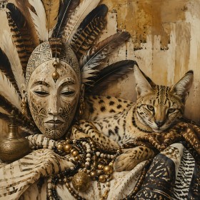 Maskenporträt und Serval als Kunstwerk oder Wandbild Maskenporträt und Serval als Kunstwerk oder Wandbild