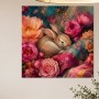 Hasenmotiv zwischen Blüten, Leinwand oder Poster mit poetischer Farbpracht