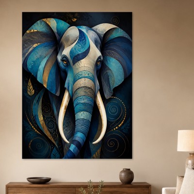 Majestätischer Elefant als Leinwand oder Poster in Blau und Gold