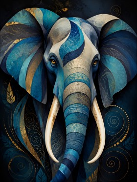 Majestätischer Elefant als Leinwand oder Poster in Blau und Gold Majestätischer Elefant als Leinwand oder Poster in Blau und Gold
