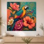 Exotischer Papagei mit Blüten als Wandbild oder Kunstdruck