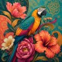 Exotischer Papagei mit Blüten als Wandbild oder Kunstdruck