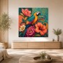 Exotischer Papagei mit Blüten als Wandbild oder Kunstdruck