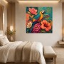 Exotischer Papagei mit Blüten als Wandbild oder Kunstdruck
