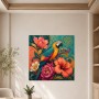 Exotischer Papagei mit Blüten als Wandbild oder Kunstdruck