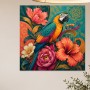 Exotischer Papagei mit Blüten als Wandbild oder Kunstdruck