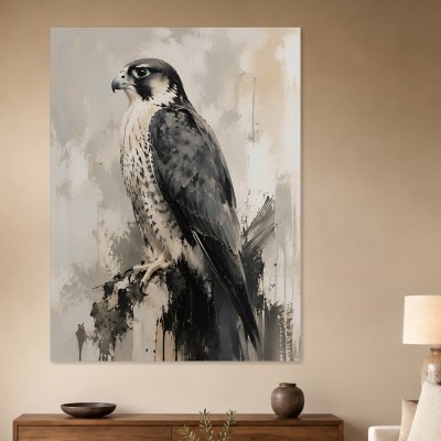 Falke in Grau und Schwarz als Wandbild oder Kunstdruck