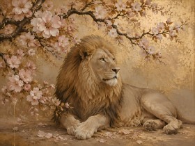 Majestätischer Löwe zwischen Blüten, Leinwand oder Acrylbild Majestätischer Löwe zwischen Blüten, Leinwand oder Acrylbild