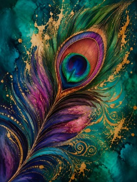 Pfauenkunst in Türkis und Gold als Wandbild oder Kunstdruck Pfauenkunst in Türkis und Gold als Wandbild oder Kunstdruck
