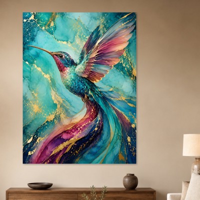 Hummingbird Kunstwerk oder Acrylbild in Türkis und Gold