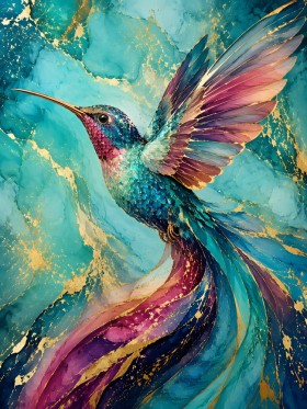 Hummingbird Kunstwerk oder Acrylbild in Türkis und Gold Hummingbird Kunstwerk oder Acrylbild in Türkis und Gold