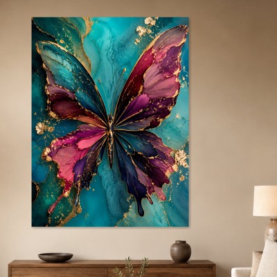 Bunter Schmetterling auf Türkis, Acrylbild oder Kunstdruck