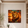 Majestätischer Löwe als Leinwand oder Poster in warmem Sonnenuntergang