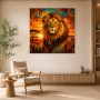 Majestätischer Löwe als Leinwand oder Poster in warmem Sonnenuntergang