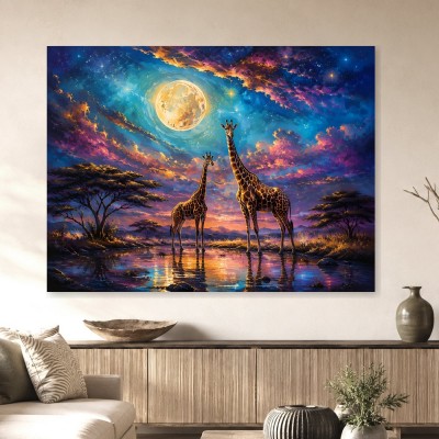 Giraffen im Mondlicht, Acrylbild oder Gallery Print für moderne Räume