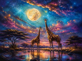 Giraffen im Mondlicht, Acrylbild oder Gallery Print für moderne Räume Giraffen im Mondlicht, Acrylbild oder Gallery Print für moderne Räume