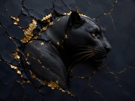 Schwarzer Panther als Leinwandbild oder Acrylbild mit Goldakzenten Schwarzer Panther als Leinwandbild oder Acrylbild mit Goldakzenten