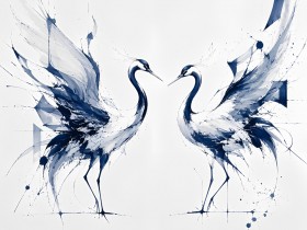 Elegante Kraniche als Leinwand oder Acrylbild in Blau und Weiß Elegante Kraniche als Leinwand oder Acrylbild in Blau und Weiß
