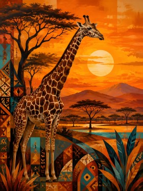 Afrikanische Giraffe als Wandbild oder Fine Art Print im Sonnenuntergang