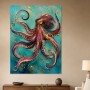 Abstraktes Wandbild oder Gallery Print mit Oktopus in Türkis und Gold