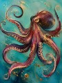 Abstraktes Wandbild oder Gallery Print mit Oktopus in Türkis und Gold