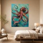 Abstraktes Wandbild oder Gallery Print mit Oktopus in Türkis und Gold