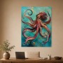 Abstraktes Wandbild oder Gallery Print mit Oktopus in Türkis und Gold